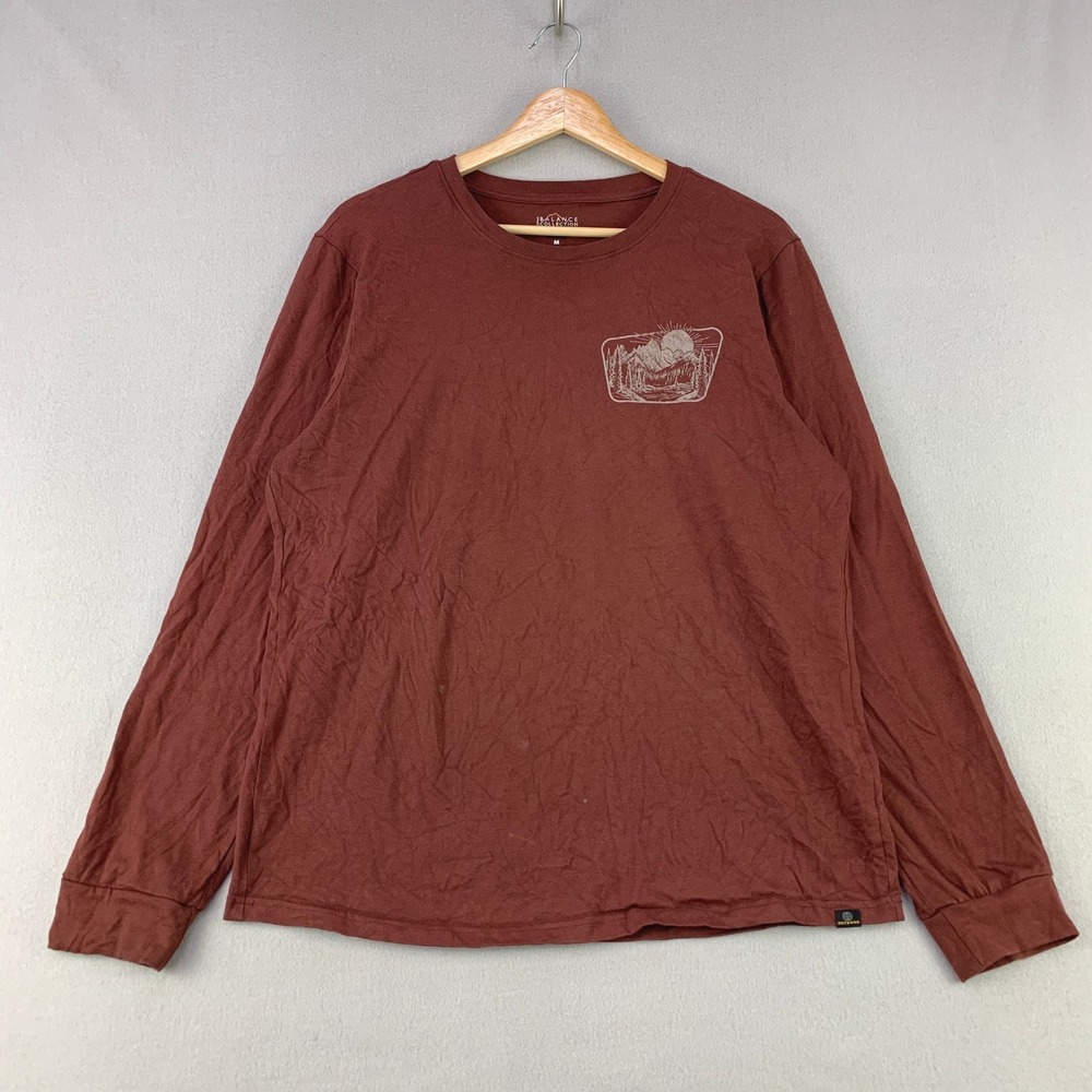 Balance Collection Outdoor Long Sleeve Shirt Mens M Maroon Mountain Graphic Tee